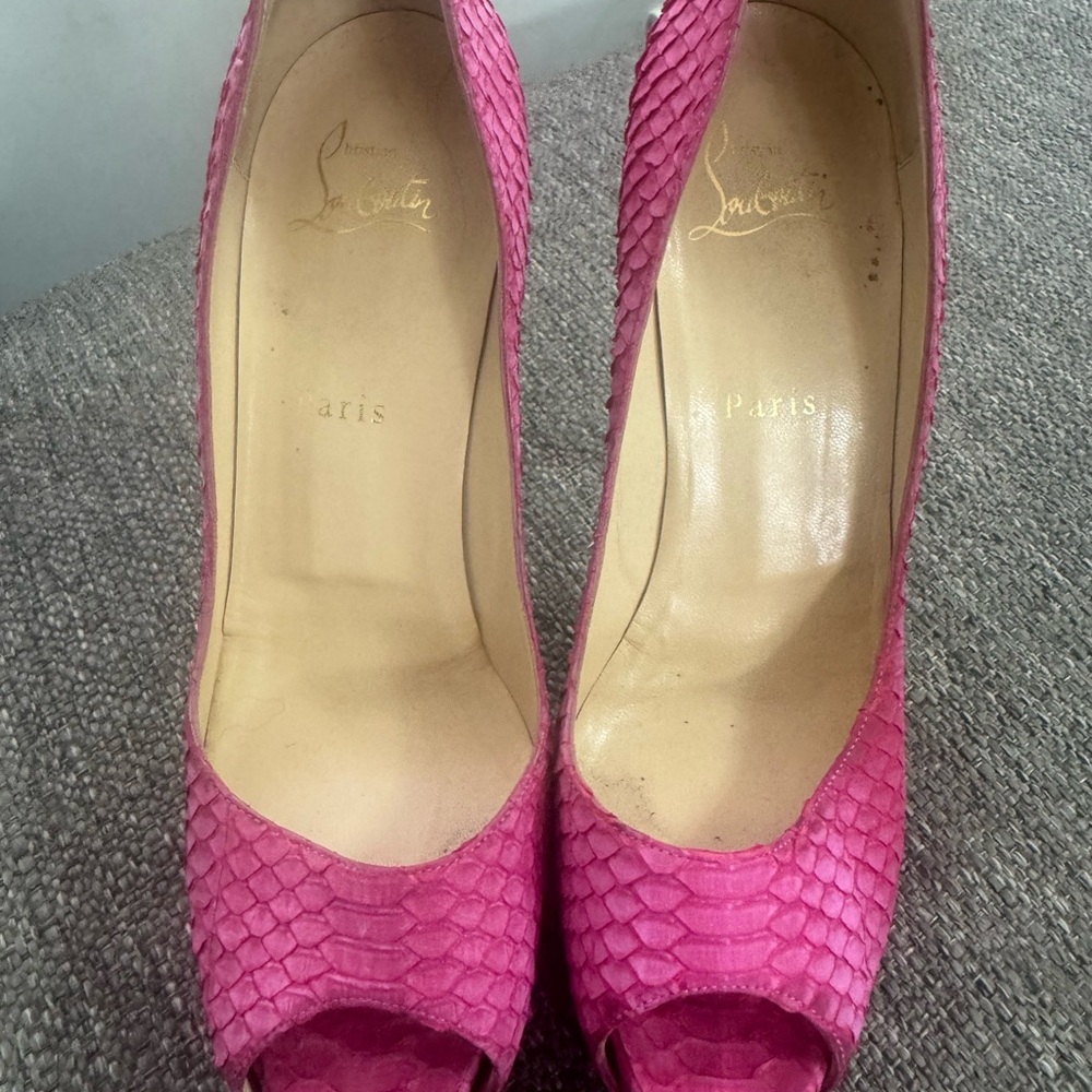 Christian Louboutin Fuchsia Peep-Toe Heels
